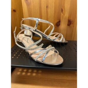 Nina Women's 9.5M Silver Rhinestone Strappy Wedge Sandals Evening Shoes
